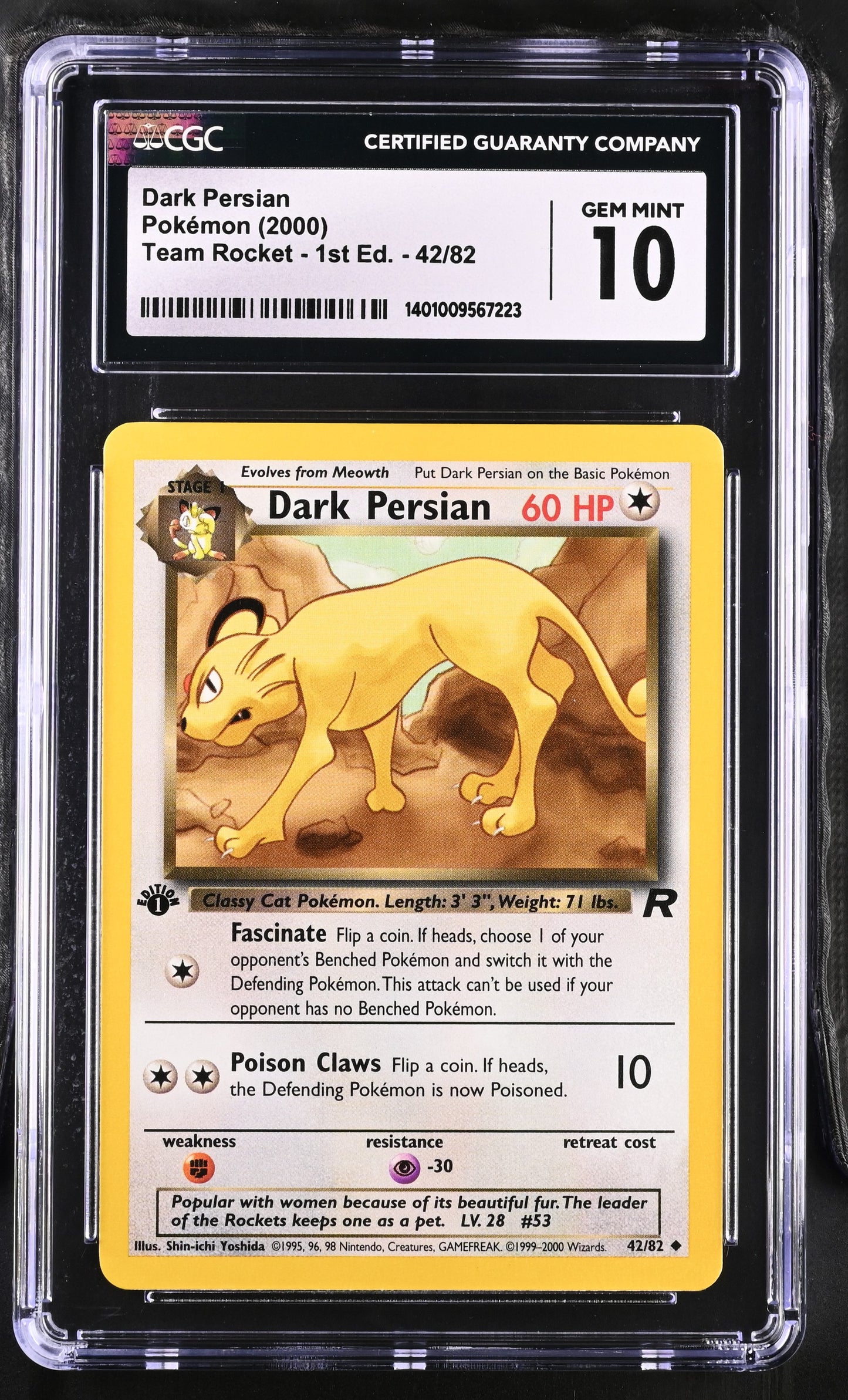 2000 Team Rocket - 1st Edition #42/82 Dark Persian CGC 10