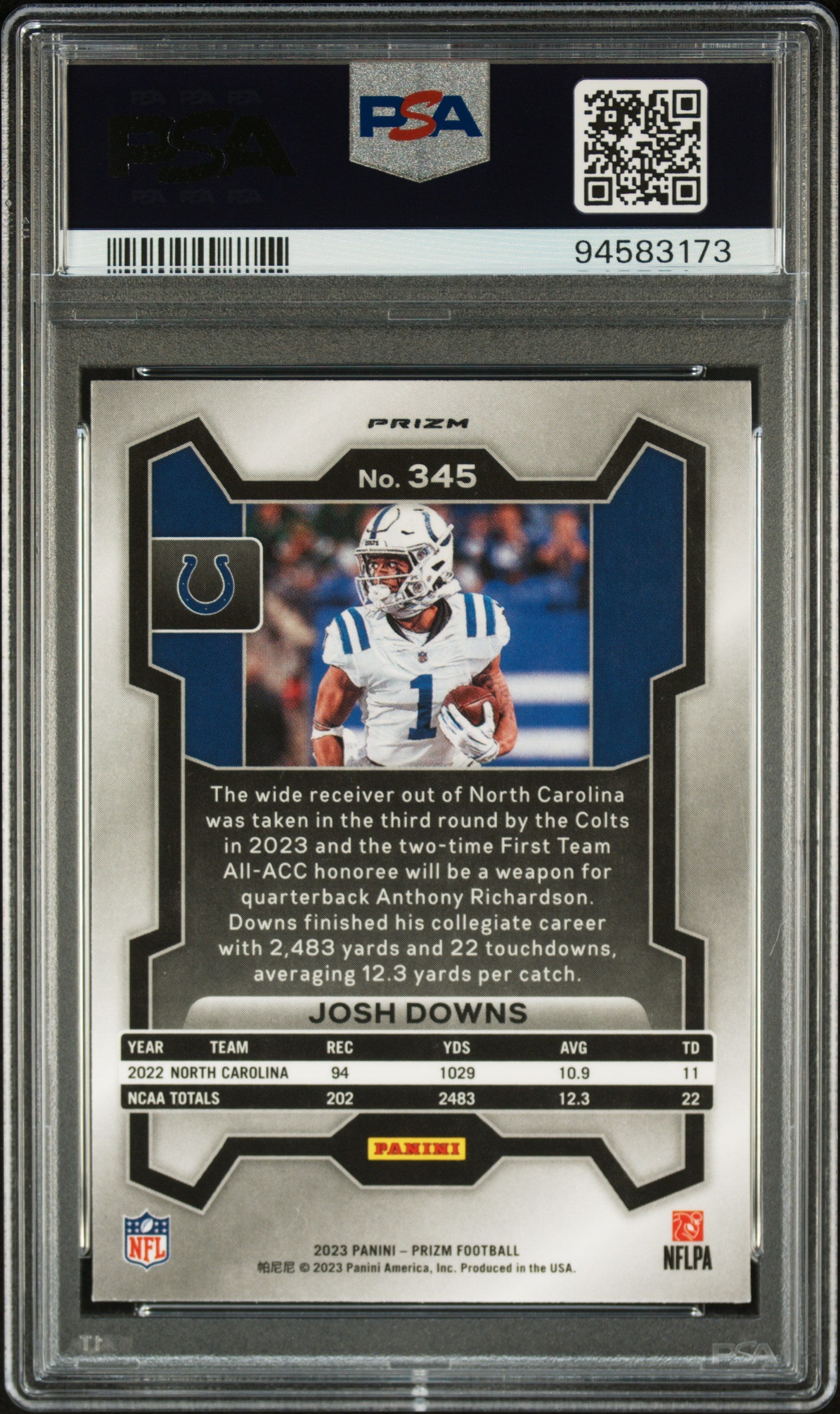 2023 Panini Prizm #345 Josh Downs Red/White/Blue Prizm PSA 9