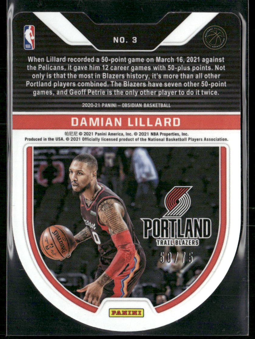 2020-21 Panini Obsidian #3 Damian Lillard Tunnel Vision Purple #/75