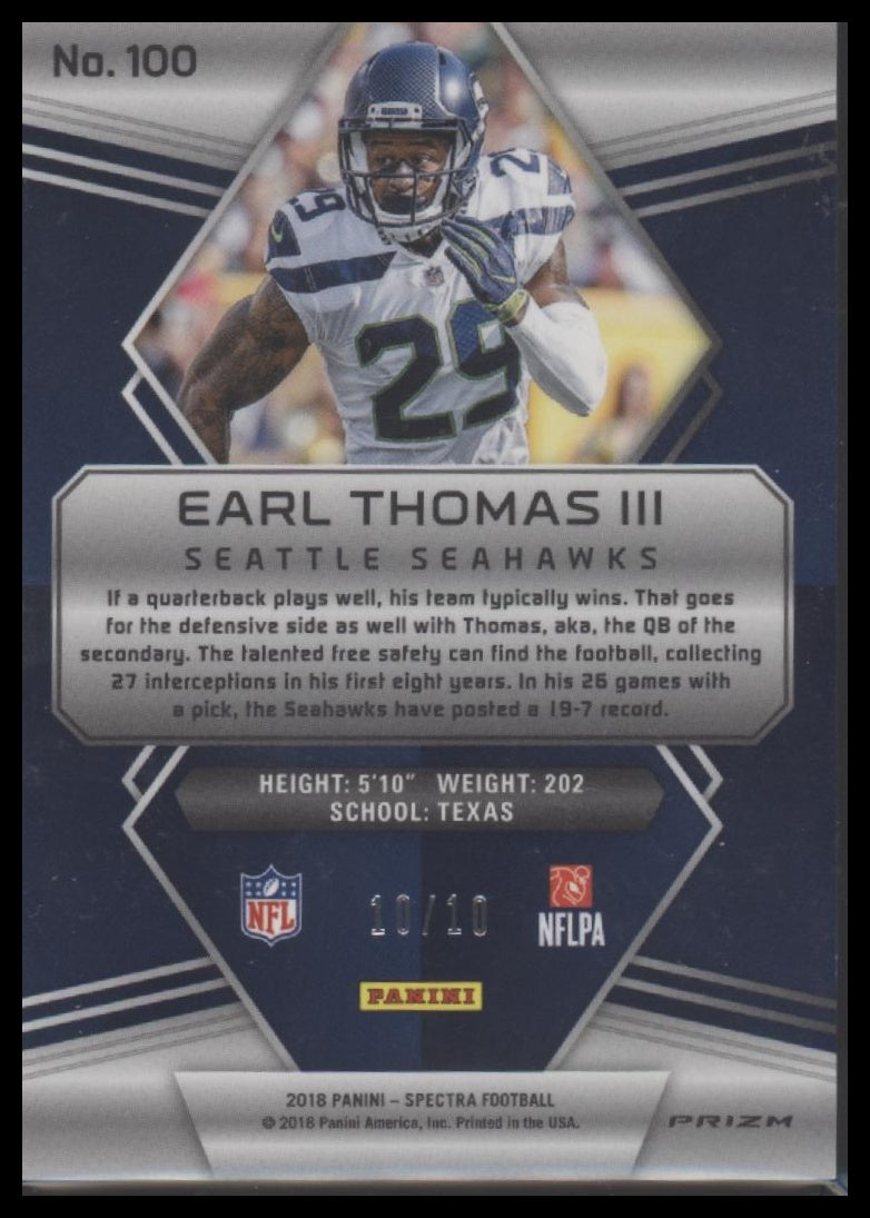 2018 Panini Spectra #100 Earl Thomas III Neon Orange #/10