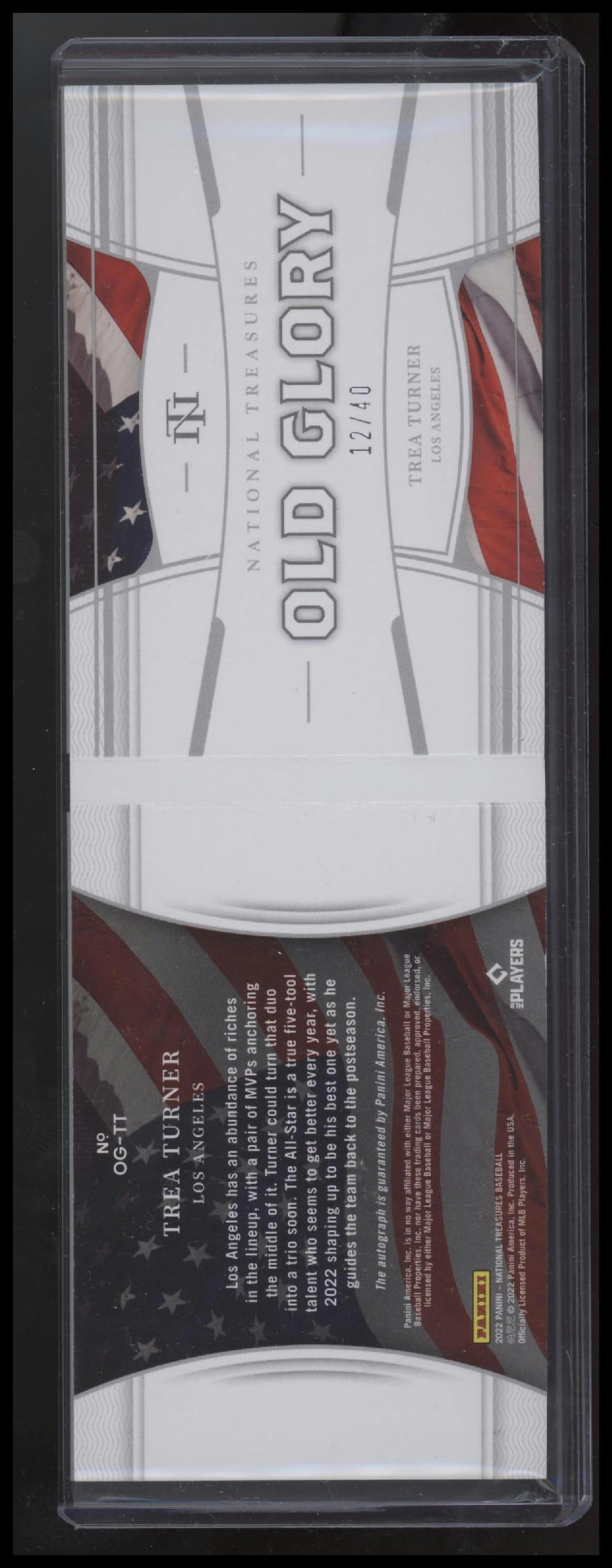 2022 Panini National Treasures #OG-TT Trea Turner Old Glory Booklet #/40