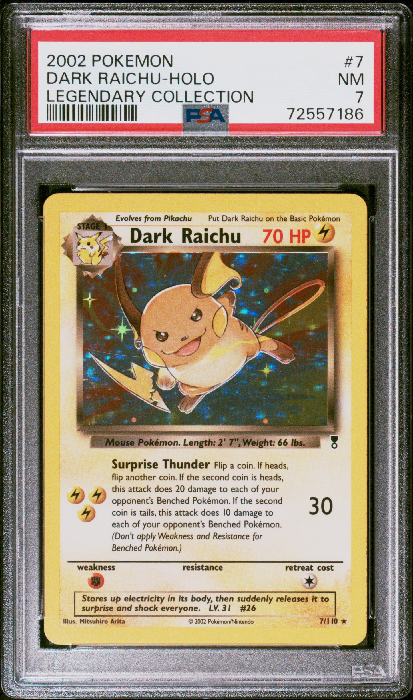 2002 Pokemon Legendary Collection #7 Dark Raichu-Holo Legendary Collection PSA 7