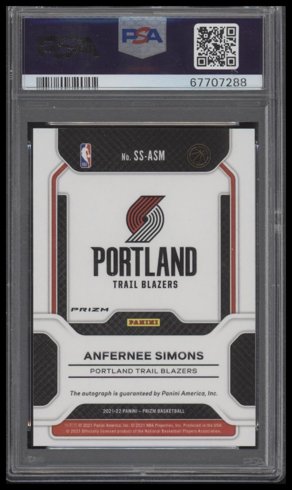 2021 Panini Prizm Sensational Signatures - Anfernee Simons -Silver Prizm PSA 10