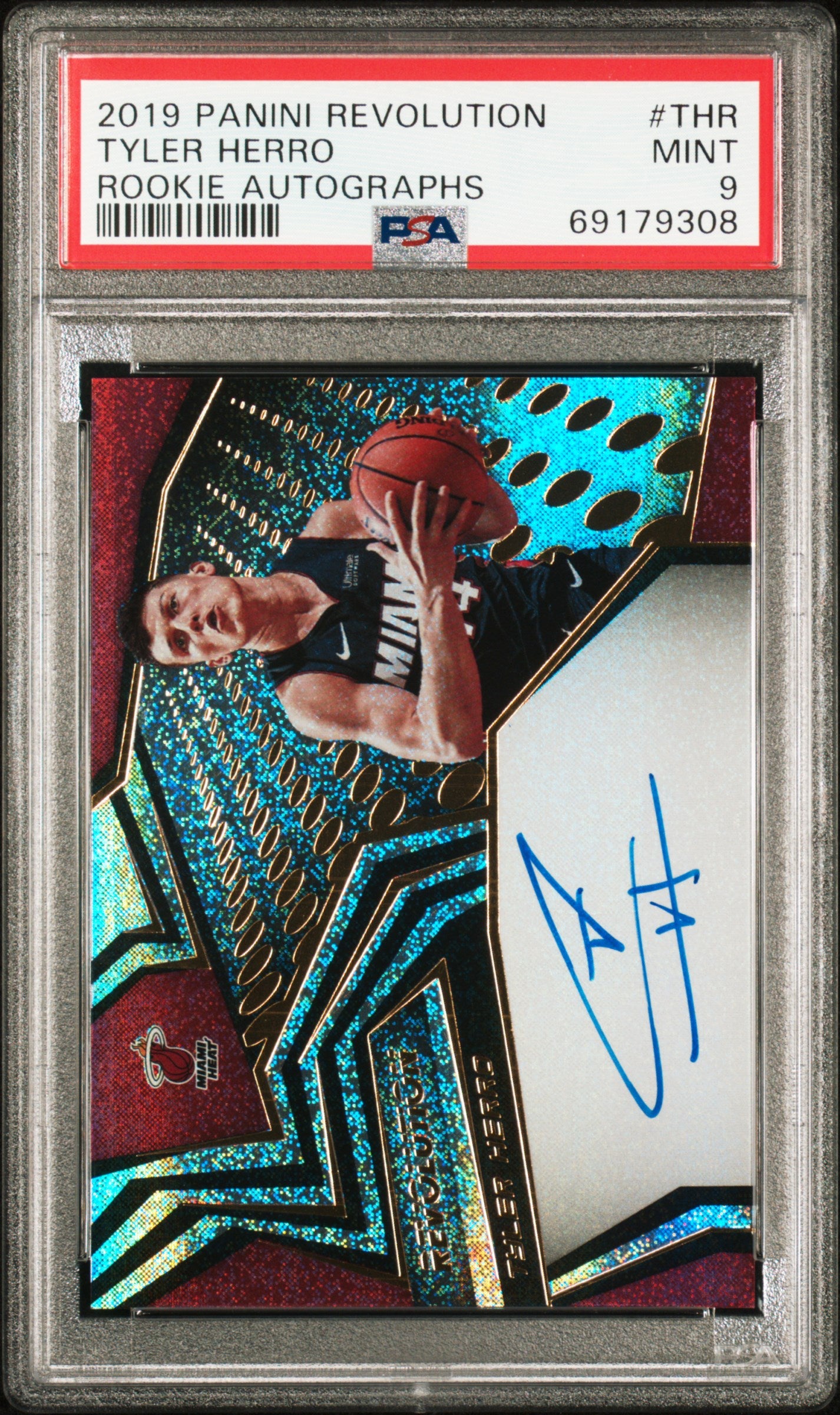 2019 Panini Revolution Rookie Auto #THR Tyler Herro Rookie Autographs PSA 9