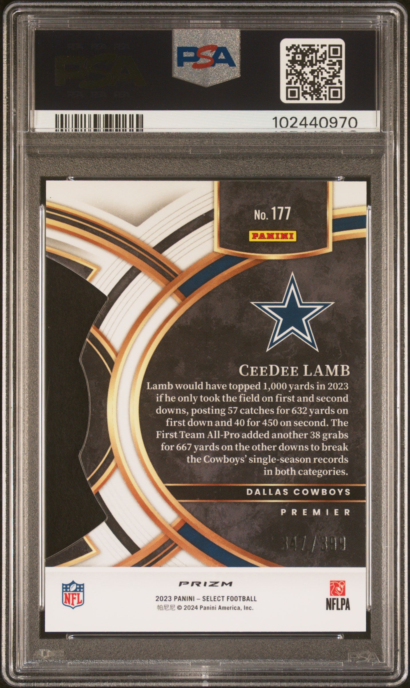 2023 Panini Select #177 Ceedee Lamb Die-Cut Orange Prizm PSA 10