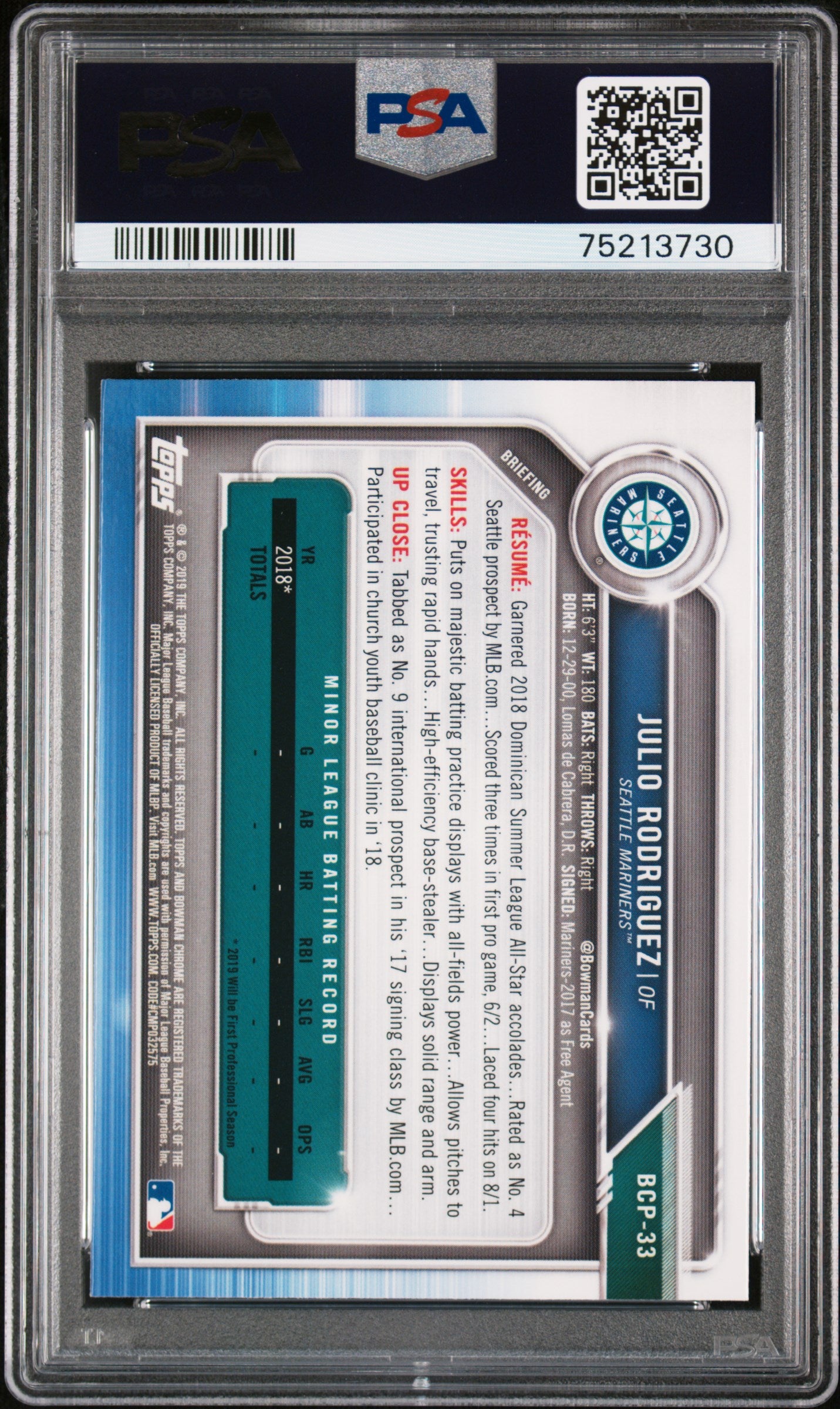 2019 Bowman Prospects Chrome #33 Julio Rodriguez Prospects Chrome PSA 10