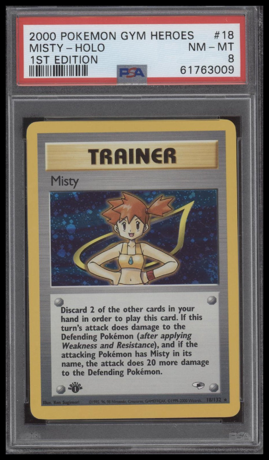Misty-Holo 2000 Pokemon Gym Heroes #18 1st Edition PSA 8