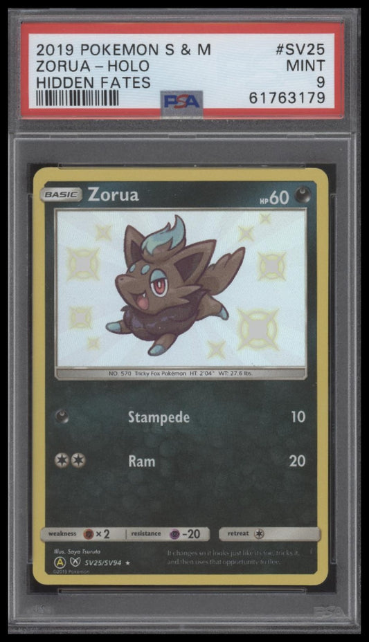 Zorua-Holo 2019 Pokemon Sun & Moon Hidden Fates #SV25 Hidden Fates PSA 9