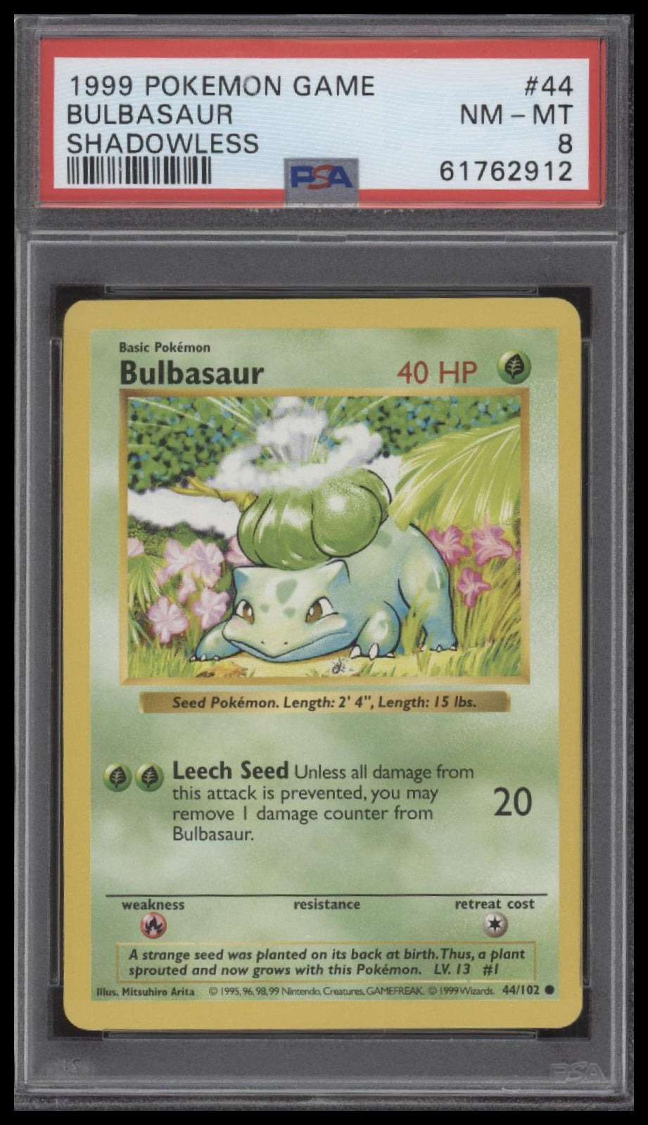 Bulbasaur 1999 Pokemon Game #44 Shadowless PSA 8