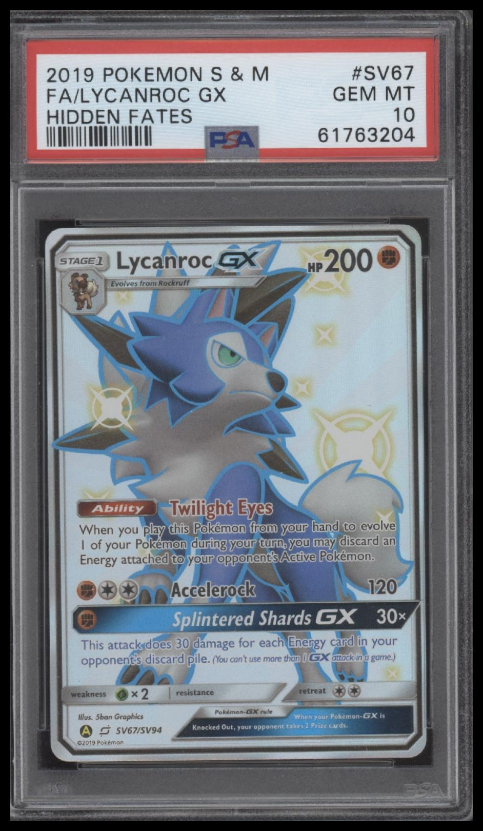 Fa/Lycanroc Gx 2019 Pokemon Sun & Moon Hidden Fates #SV67 Hidden Fates PSA 10