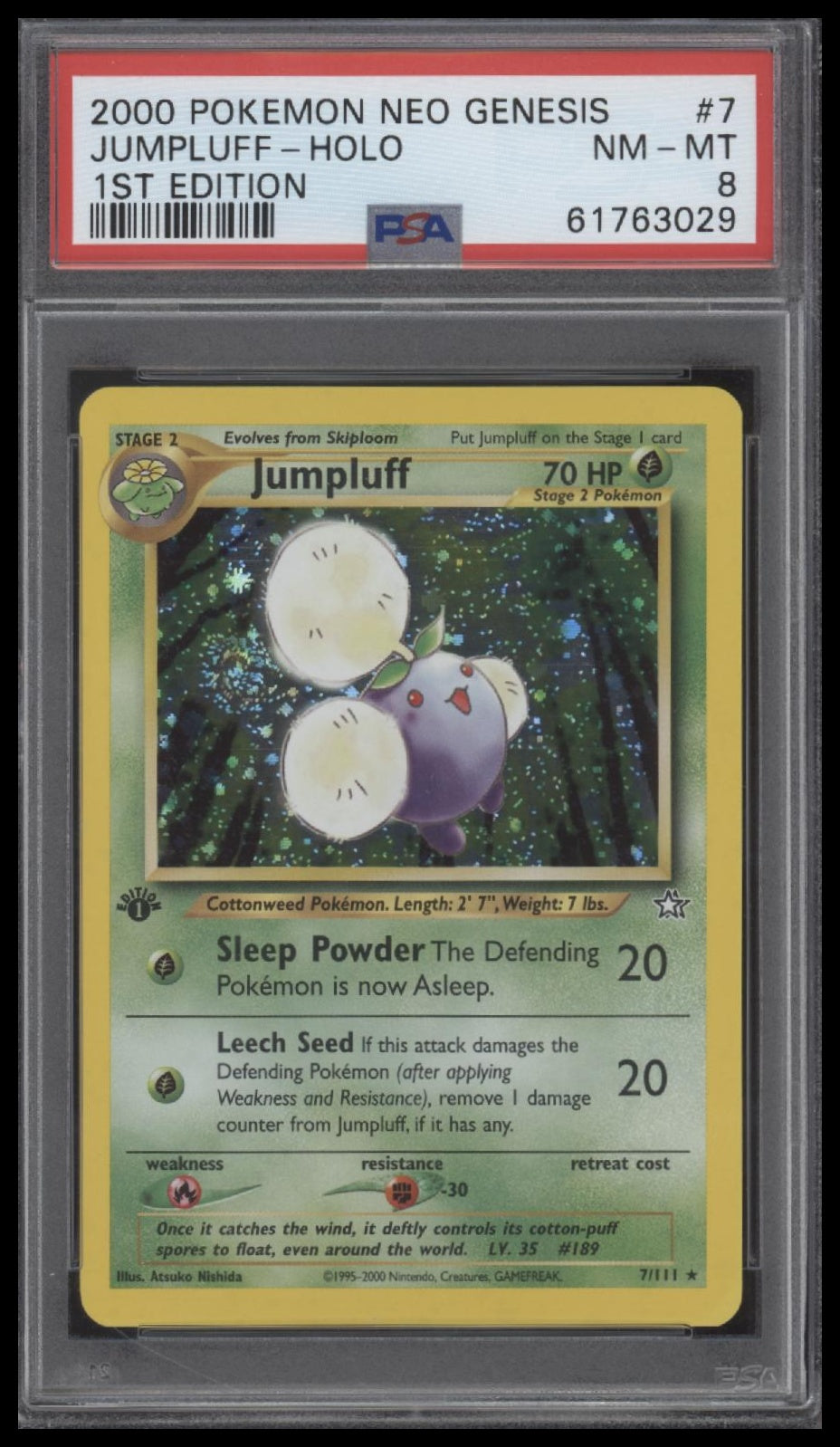 Jumpluff-Holo 2000 Pokemon Neo Genesis 1st Edition #7 1st Edition PSA 8