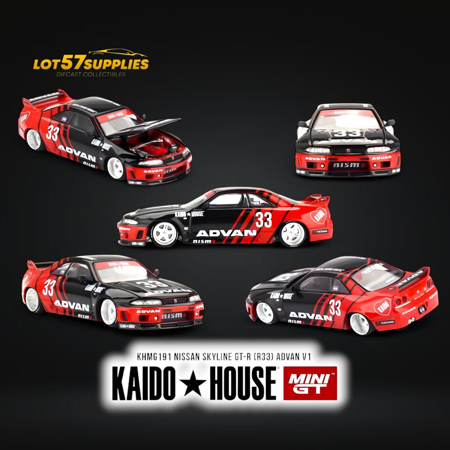 (Pre-Order) Mini-GT x KAIDO Nissan Skyline GT-R R33 Kaido Works ADVAN 1:64