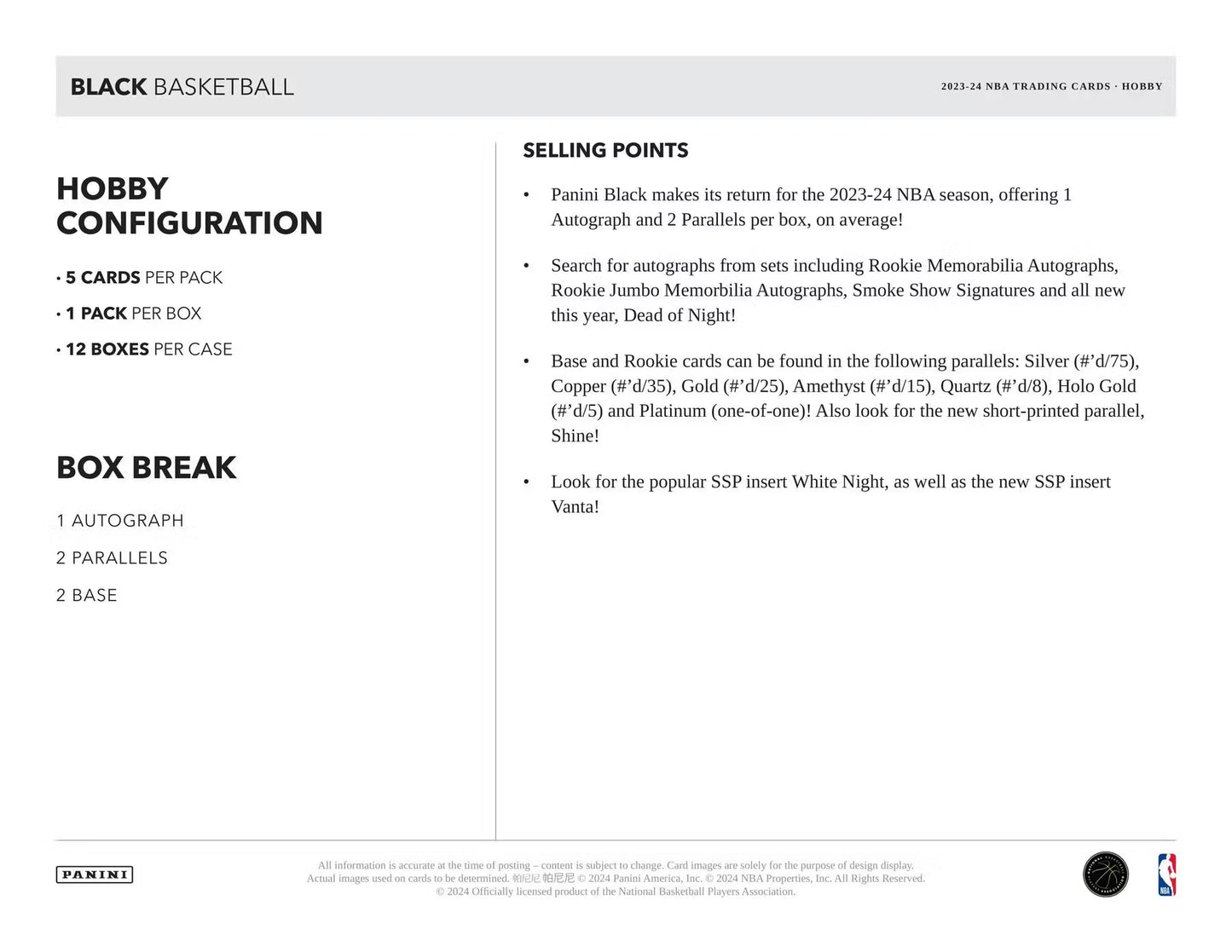 2022/23 Panini Black Basketball Hobby Box