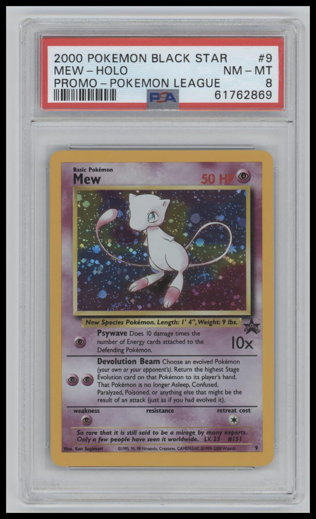 Mew-Holo 2000 Pokemon Promo Black Star #9 Promo-Pokemon League PSA 8
