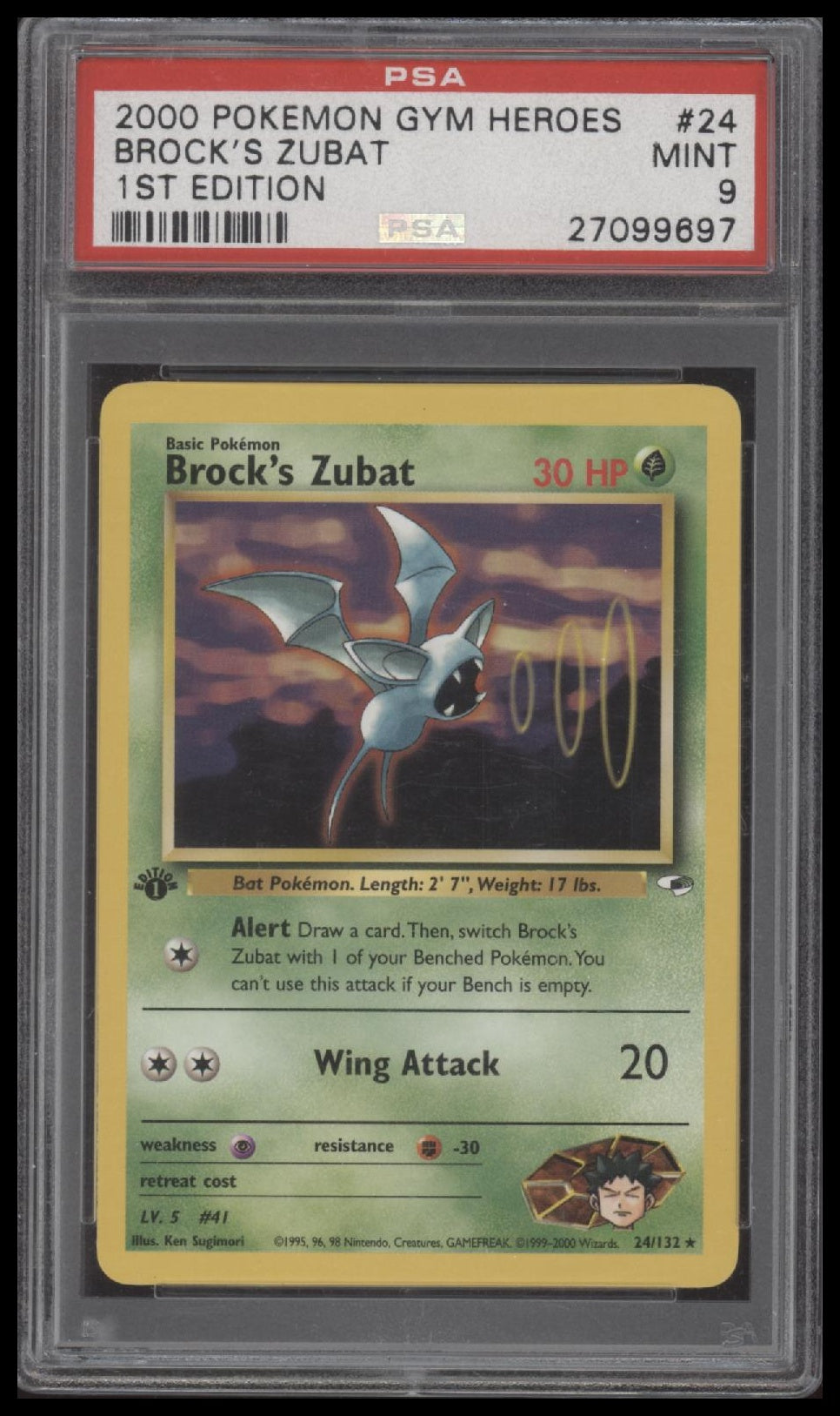 Brock'S Zubat 2000 Pokemon Gym Heroes #24 1st Edition PSA 9