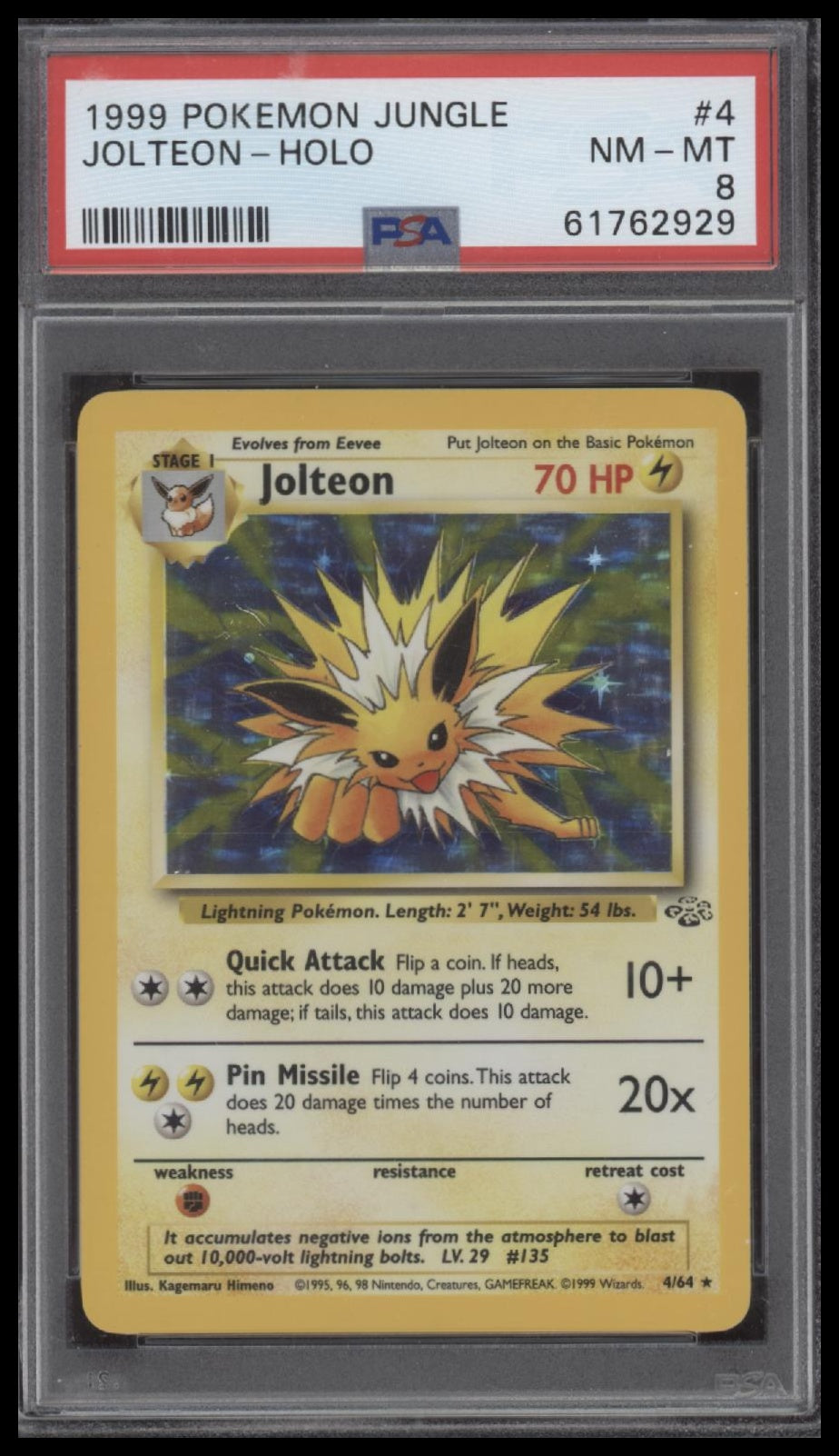 Jolteon-Holo 1999 Pokemon Jungle #4 PSA 8