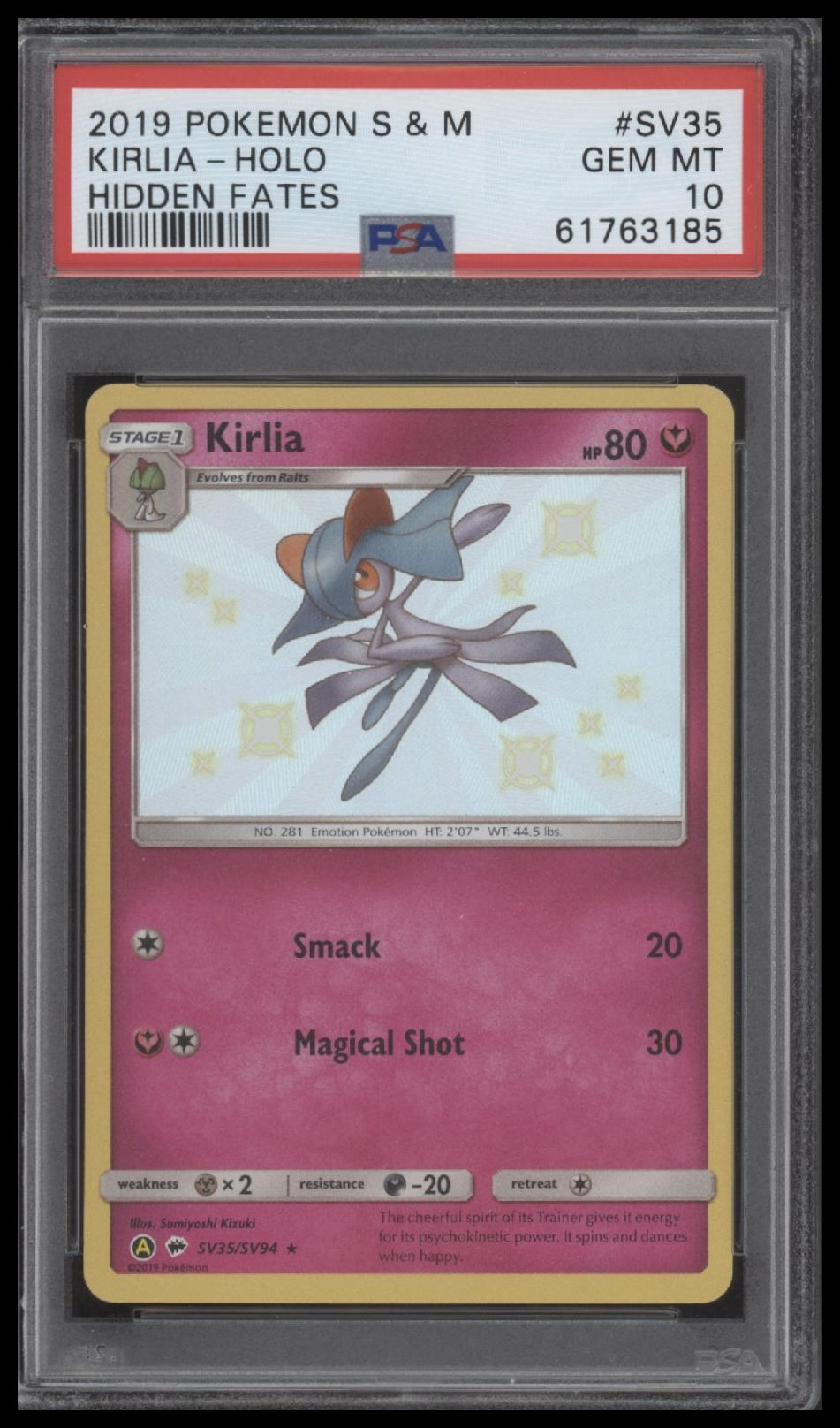 Kirlia-Holo 2019 Pokemon Sun & Moon Hidden Fates #SV35 Hidden Fates PSA 10