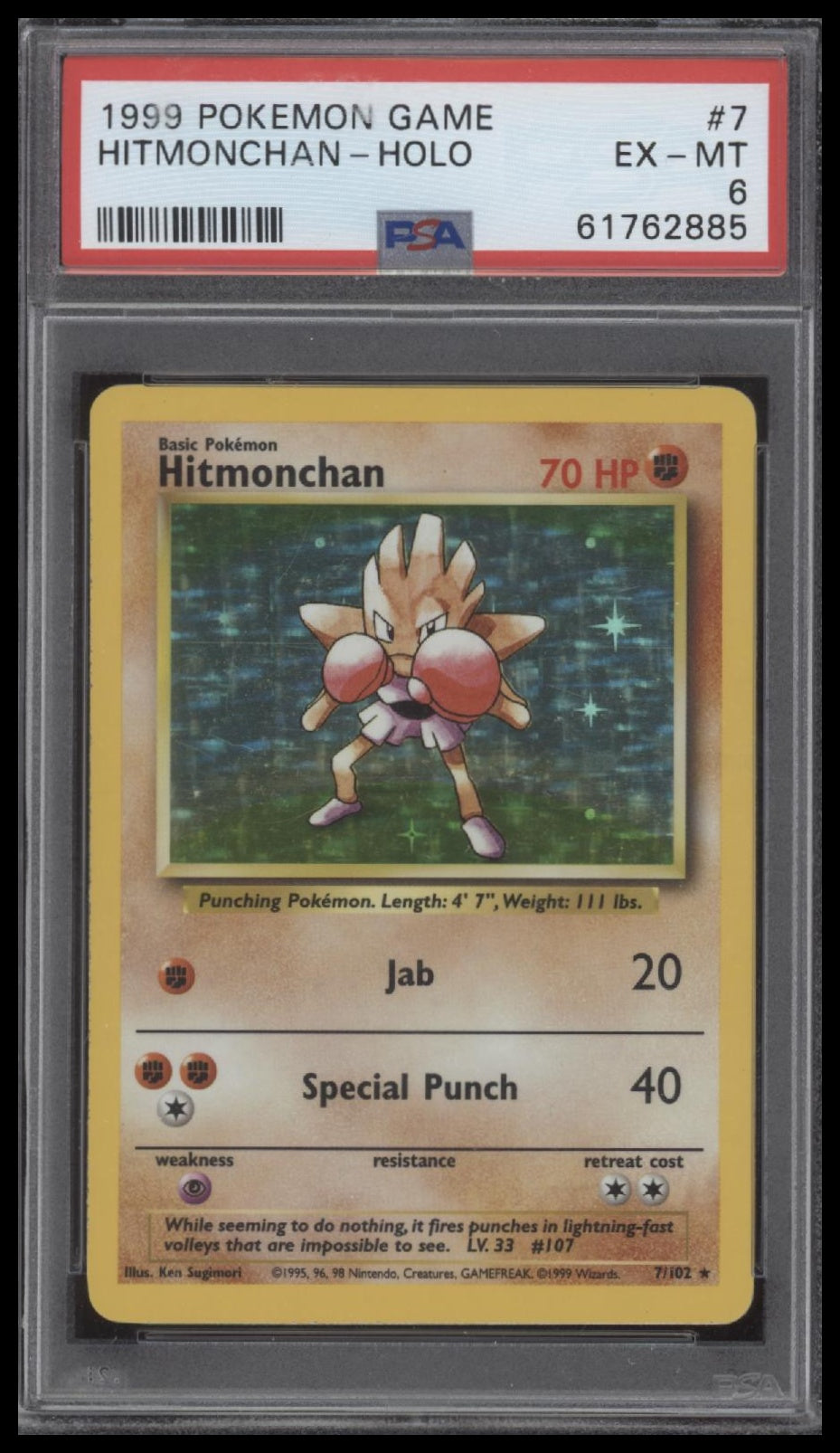 Hitmonchan-Holo 1999 Pokemon Game #7 PSA 6