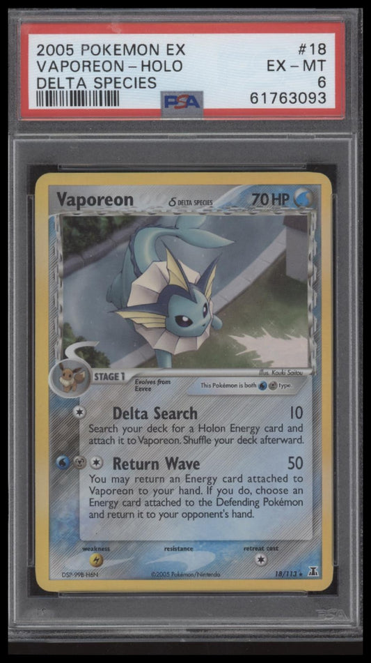Vaporeon-Holo 2005 Pokemon Ex Delta Species #18 Delta Species PSA 6