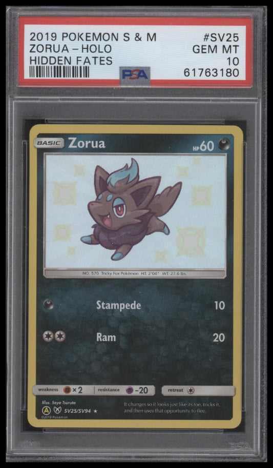 Zorua-Holo 2019 Pokemon Sun & Moon #SV25 Hidden Fates PSA 10