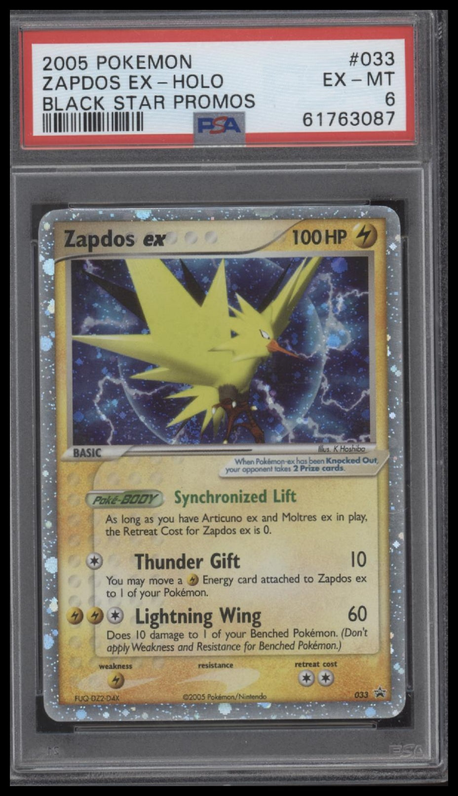 Zapdos Ex-Holo 2005 Pokemon Black Star Promos #033 Black Star Promos PSA 6