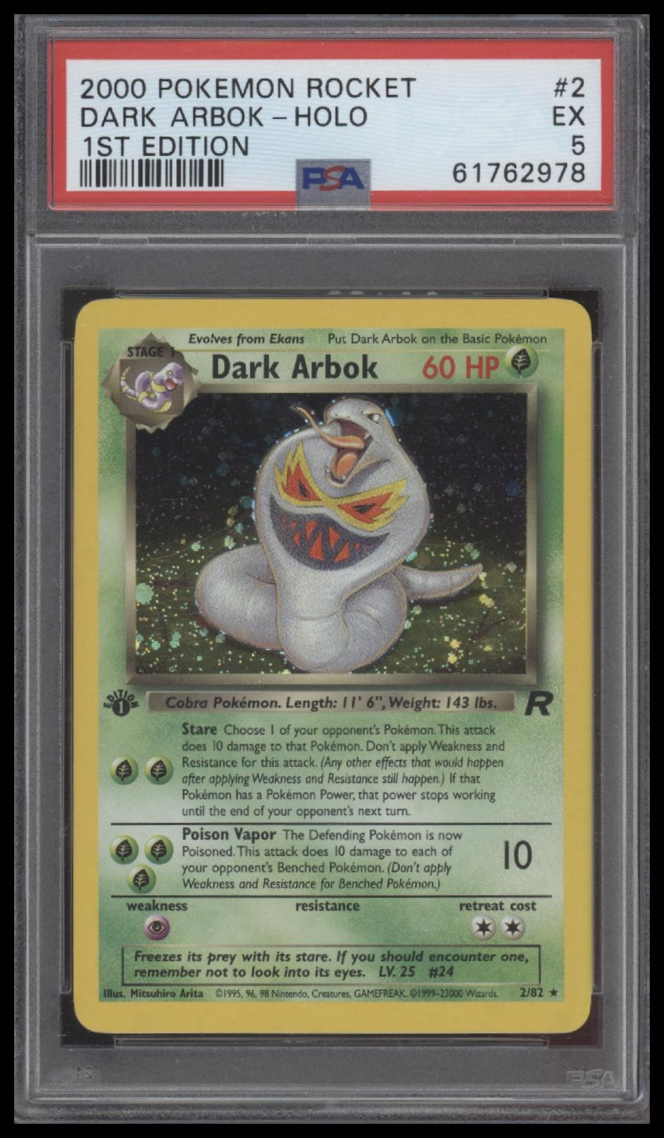 Dark Arbok-Holo 2000 Pokemon Rocket #2 1st Edition PSA 5