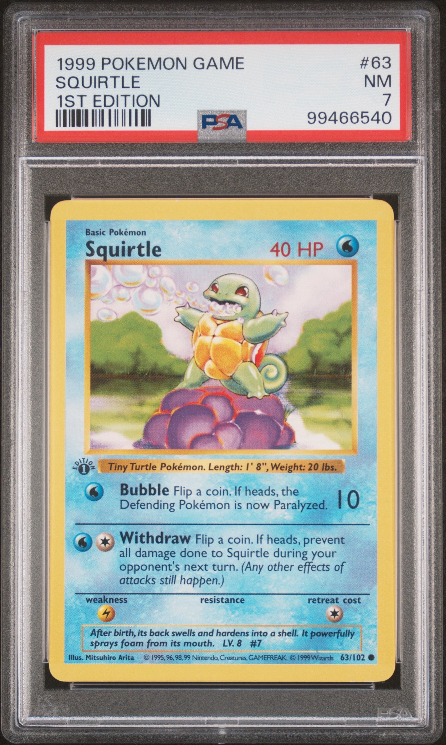 Squirtle 1999 Pokemon Game #63 1st Edition PSA 7