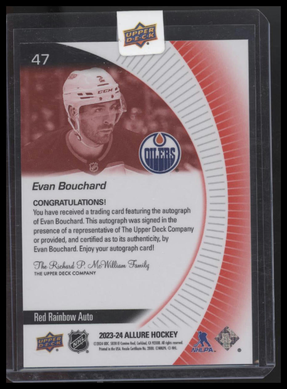 Evan Bouchard 2023-24 Upper Deck Allure #47 Autographs Red Rainbow