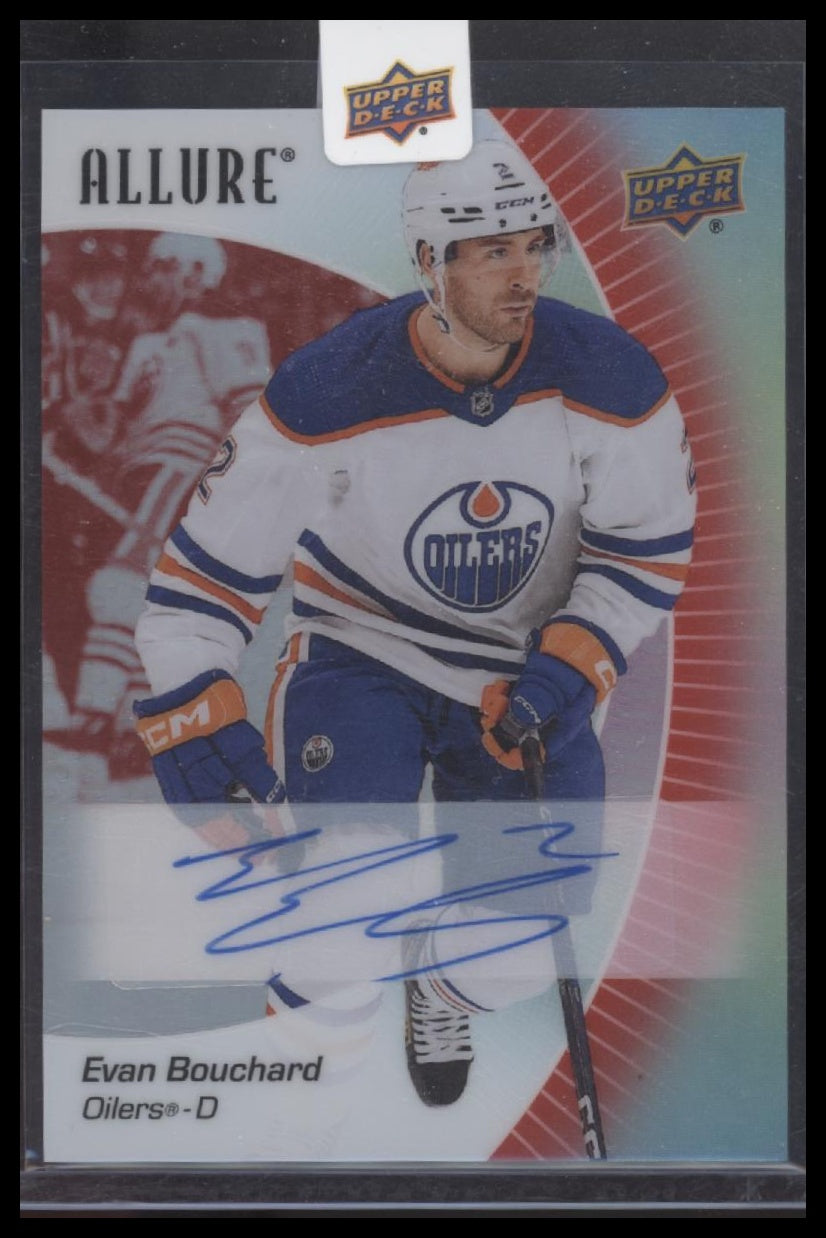 Evan Bouchard 2023-24 Upper Deck Allure #47 Autographs Red Rainbow