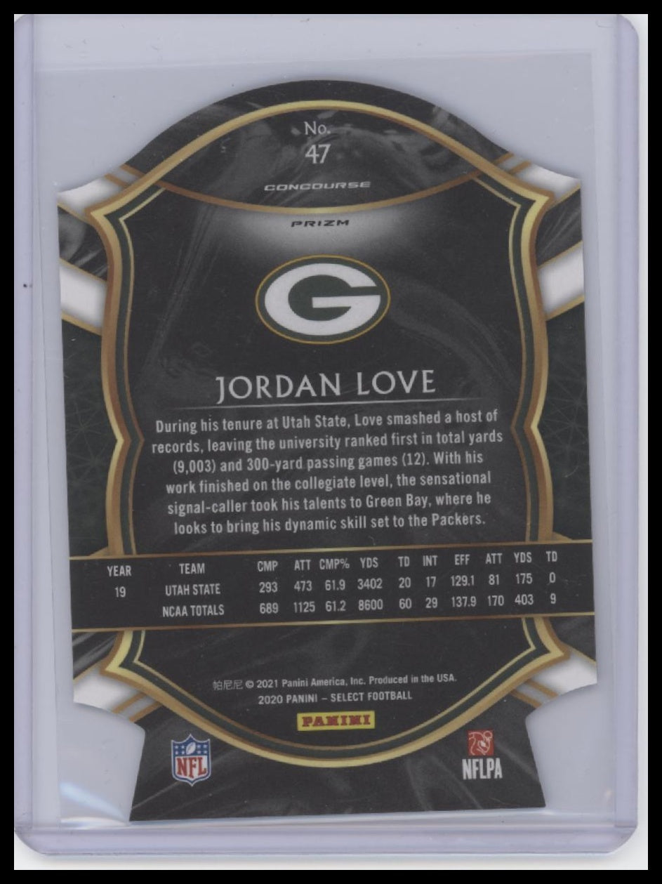 Jordan Love 2020 Panini Select #47 Blue Prizm Die Cut