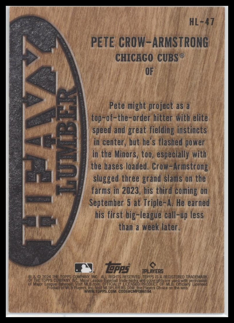 Pete Crow-Armstrong 2024 Topps Update #HL-47 Heavy Lumber - Back