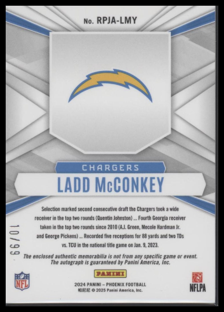 Ladd McConkey 2024 Panini Phoenix Rookie Phenoms Jersey Autographs #/99 - Back