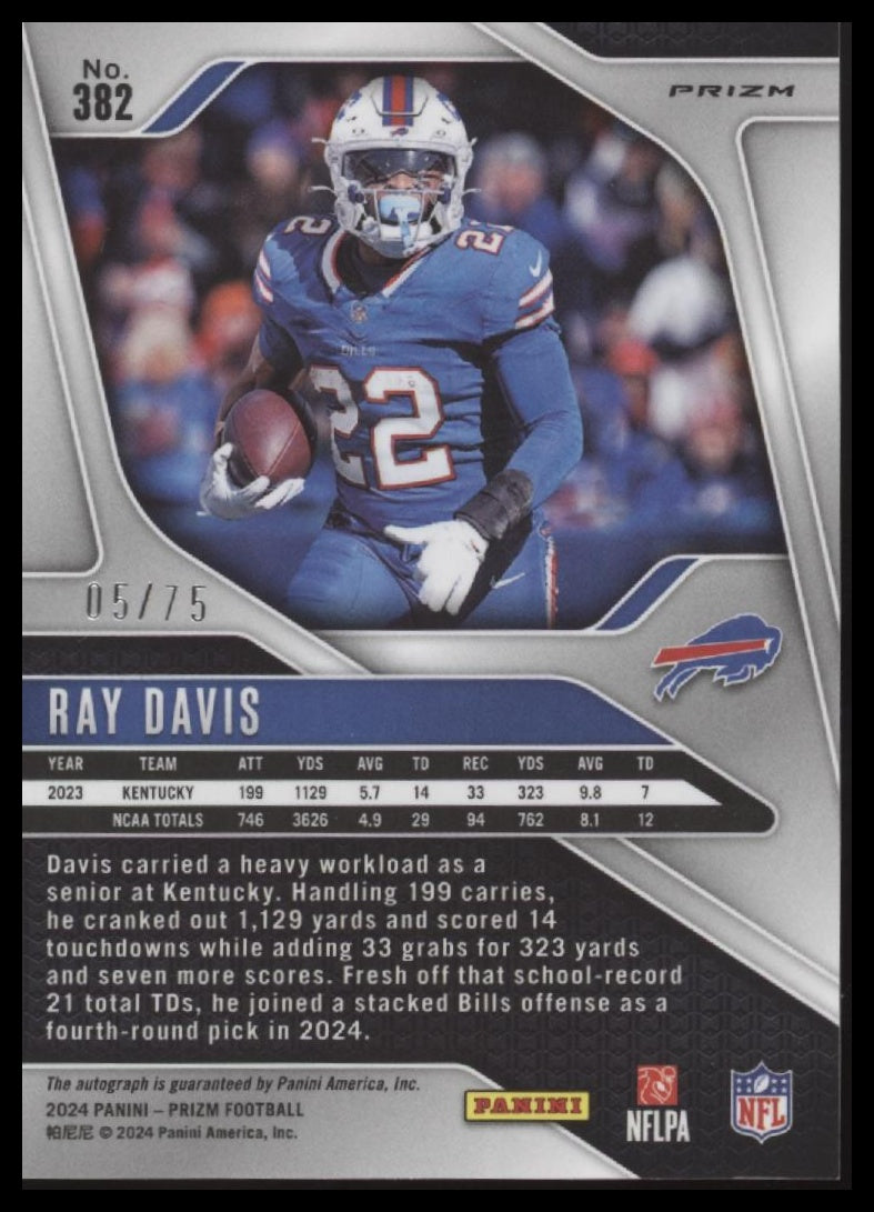 Ray Davis 2024 Panini Prizm #382 Green Scope #/75 - Back