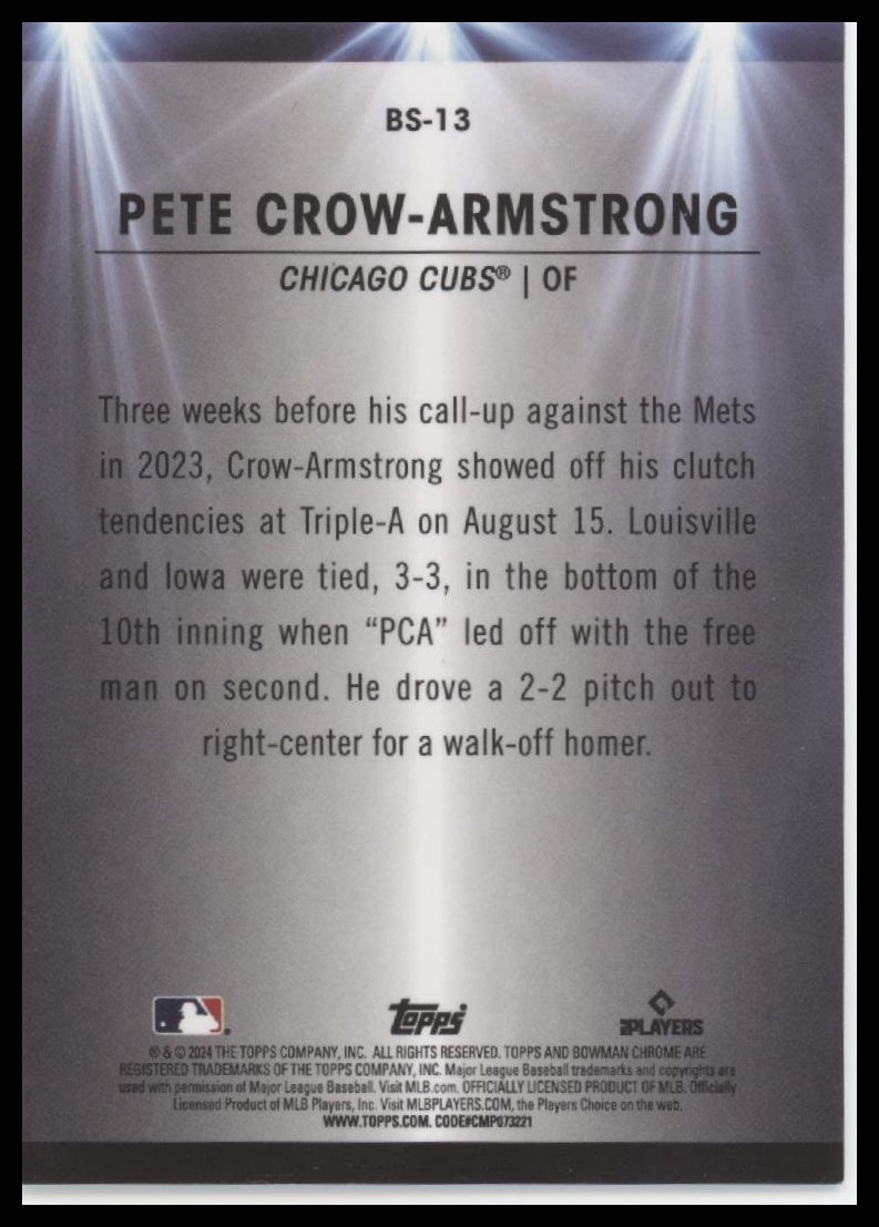Pete Crow-Armstrong 2024 Bowman #BS-13 Bowman Spotlights Aqua Refractors #/125 - Back