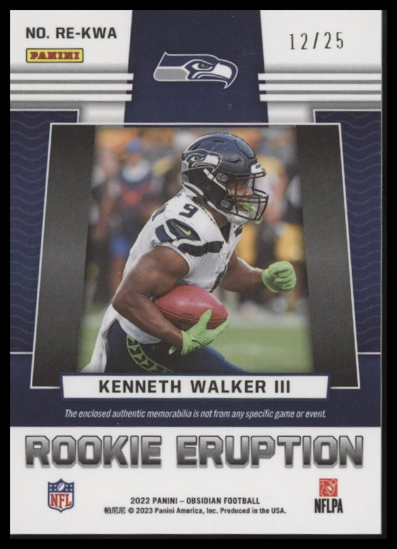 Kenneth Walker III 2022 Obsidian Rookie Eruption Electric Etch Yellow #/25 - Back