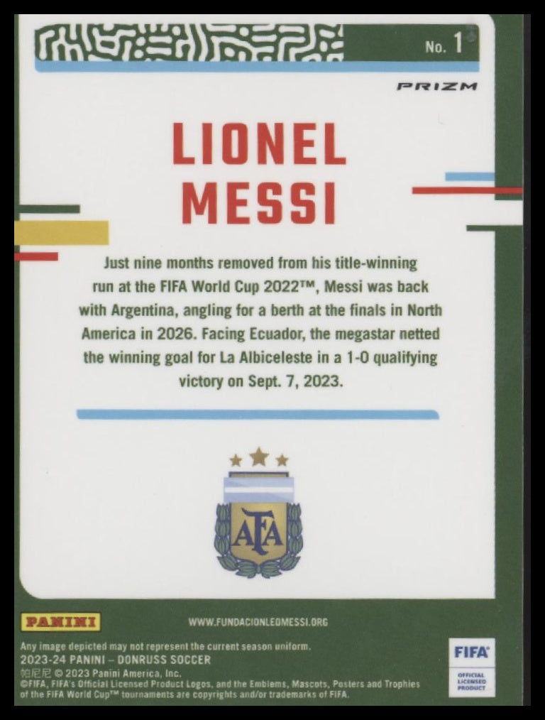 Lionel Messi 2023-24 Donruss #1 Cubic - Back