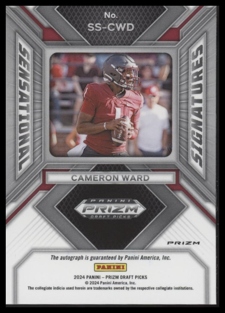 Cameron Ward 2024 Panini Prizm Draft Picks #SS-CWD Sensational Signatures - Back