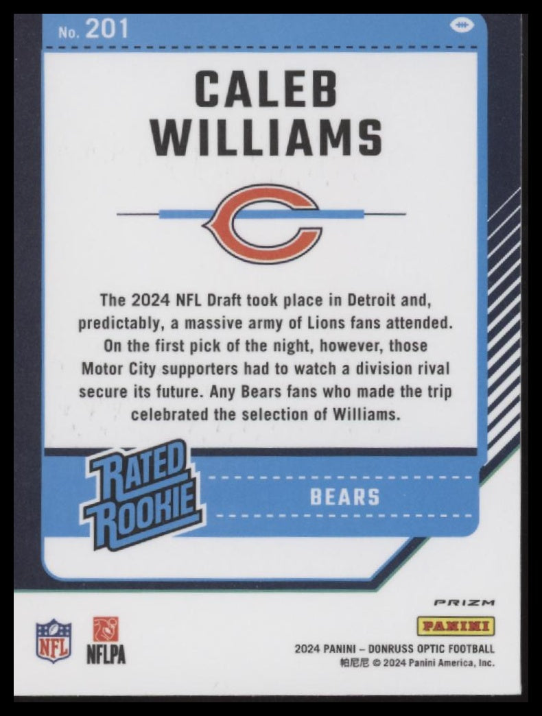 Caleb Williams 2024 Donruss Optic #201 Green Hyper - Back