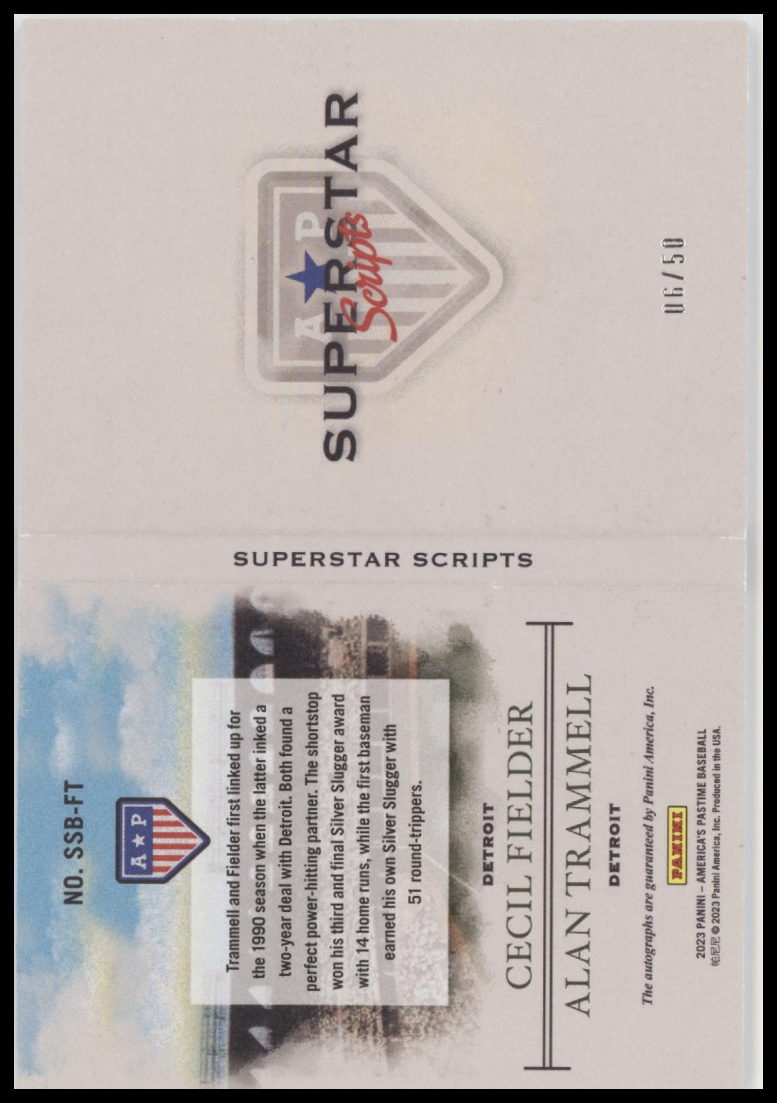Cecil Fielder / Alan Trammell 2023 Panini -Superstar Scripts Booklets #/50 - Back