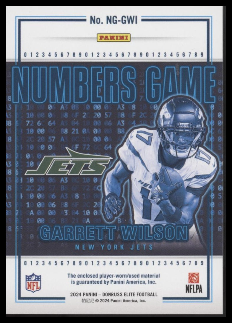 Garrett Wilson 2024 Donruss Elite #NG-GWI Numbers Game Jerseys Prime #/49 - Back