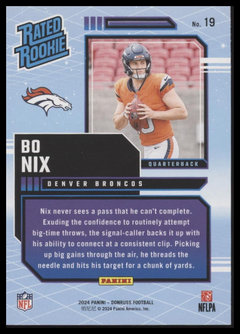 Bo Nix 2024 Donruss #19 Rated Rookies Retro - Back