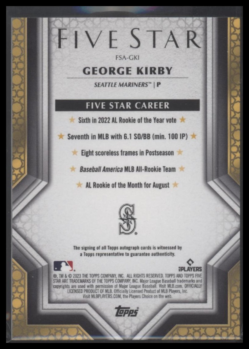 George Kirby 2023 Topps Five Star #FSA-GKI Purple #/50 - Back