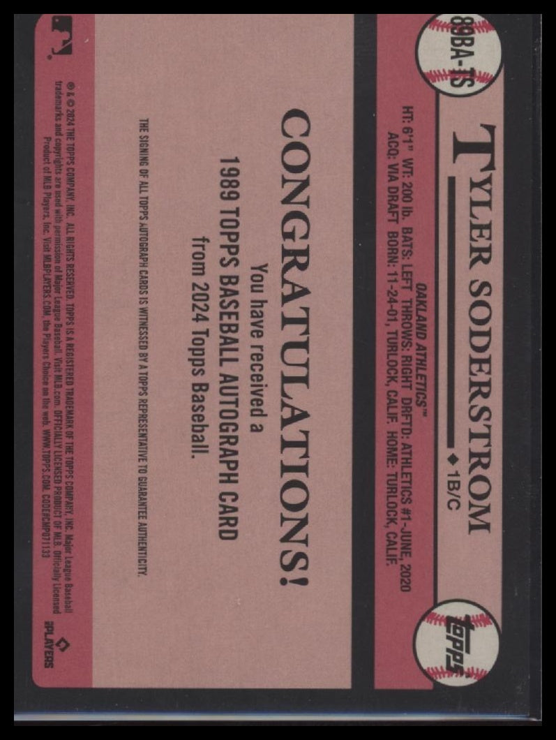 Tyler Soderstrom 2024 Topps Baseball 35th Anniversary Autographs (Series One) - Back