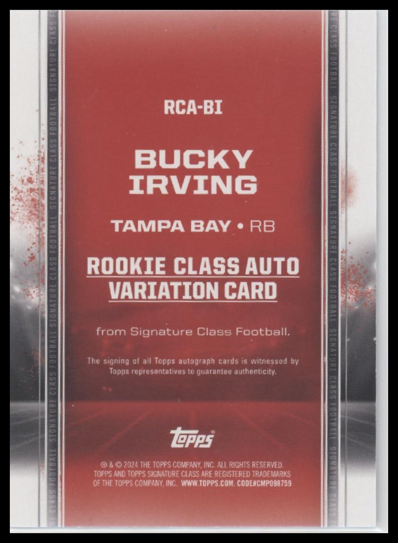 Bucky Irving 2024 Topps Signature Class Auto Variation Green #/150 - Back
