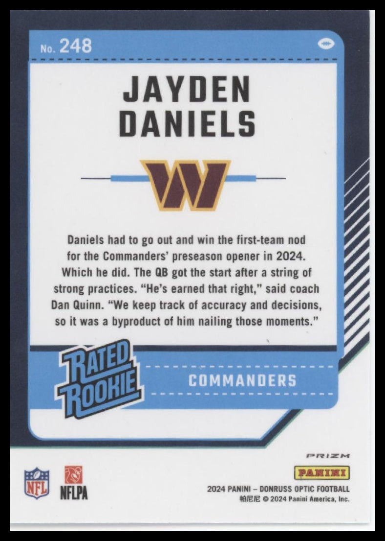 Jayden Daniels 2024 Donruss Optic #248 Purple Shock - Back
