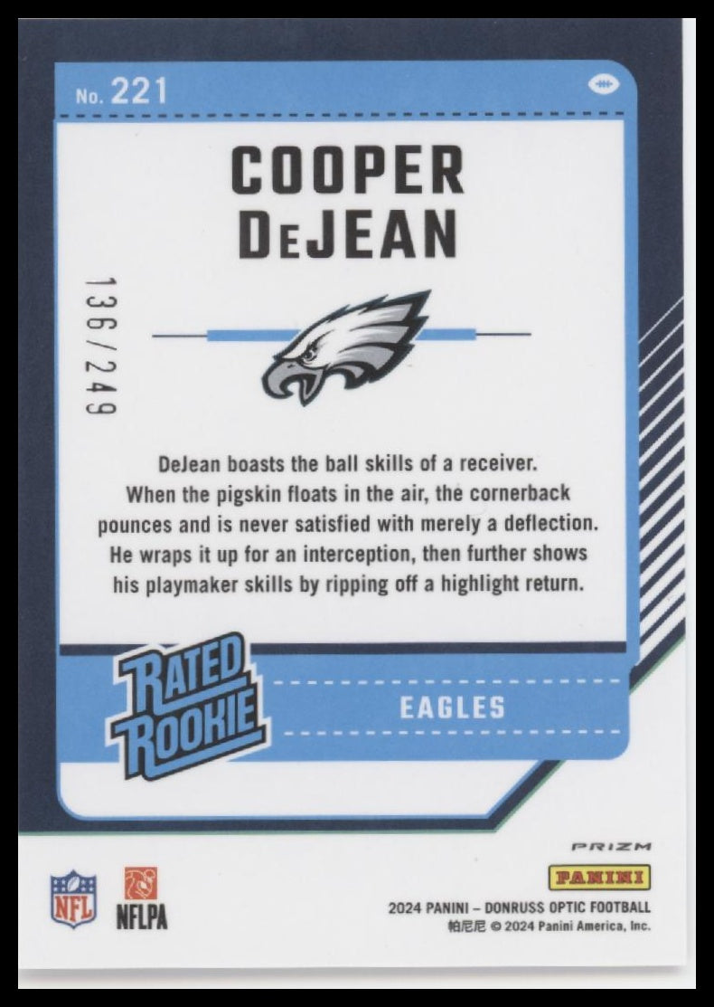 Cooper DeJean 2024 Donruss Optic #221 Orange #/249 - Back