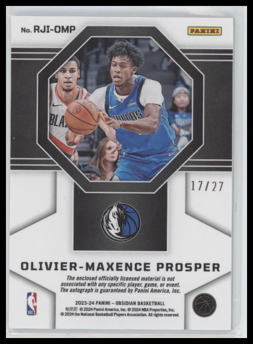 Olivier-Maxence Prosper 2023-24 Panini Obsidian #214 Electric Etch Blue #/27 - Back
