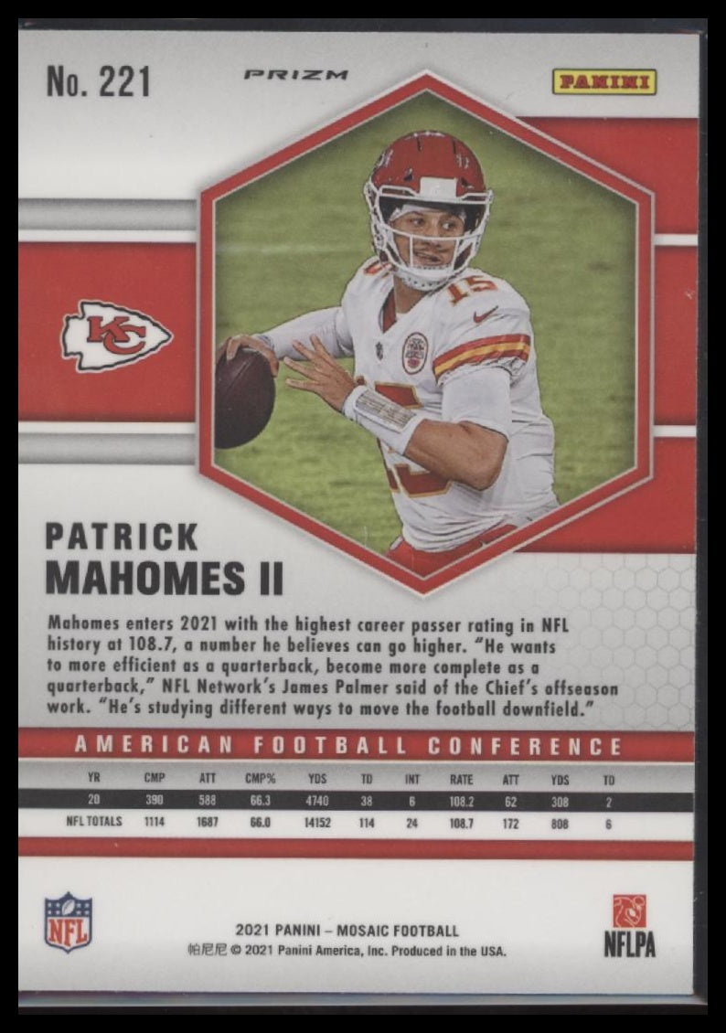 Patrick Mahomes II 2021 Panini Mosaic #221 Prizm Red - Back
