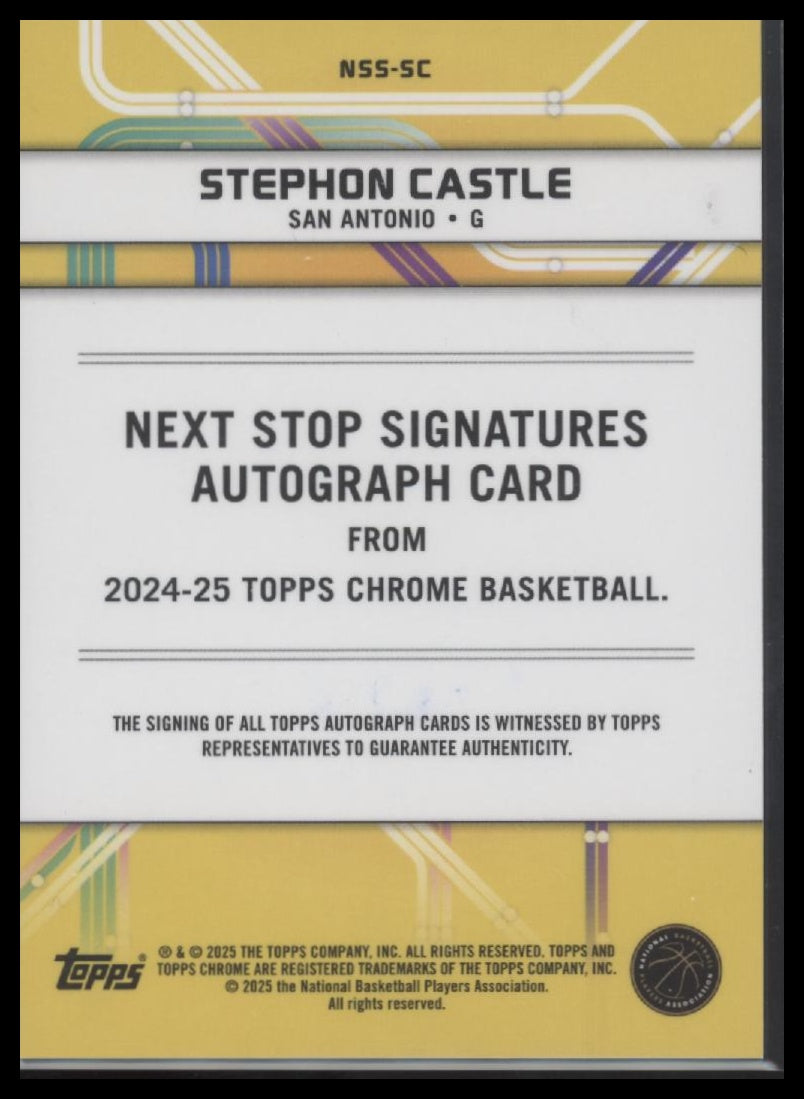 Stephon Castle 2024-25 Next Stop Signatures Purple Geometric Refractor - Back