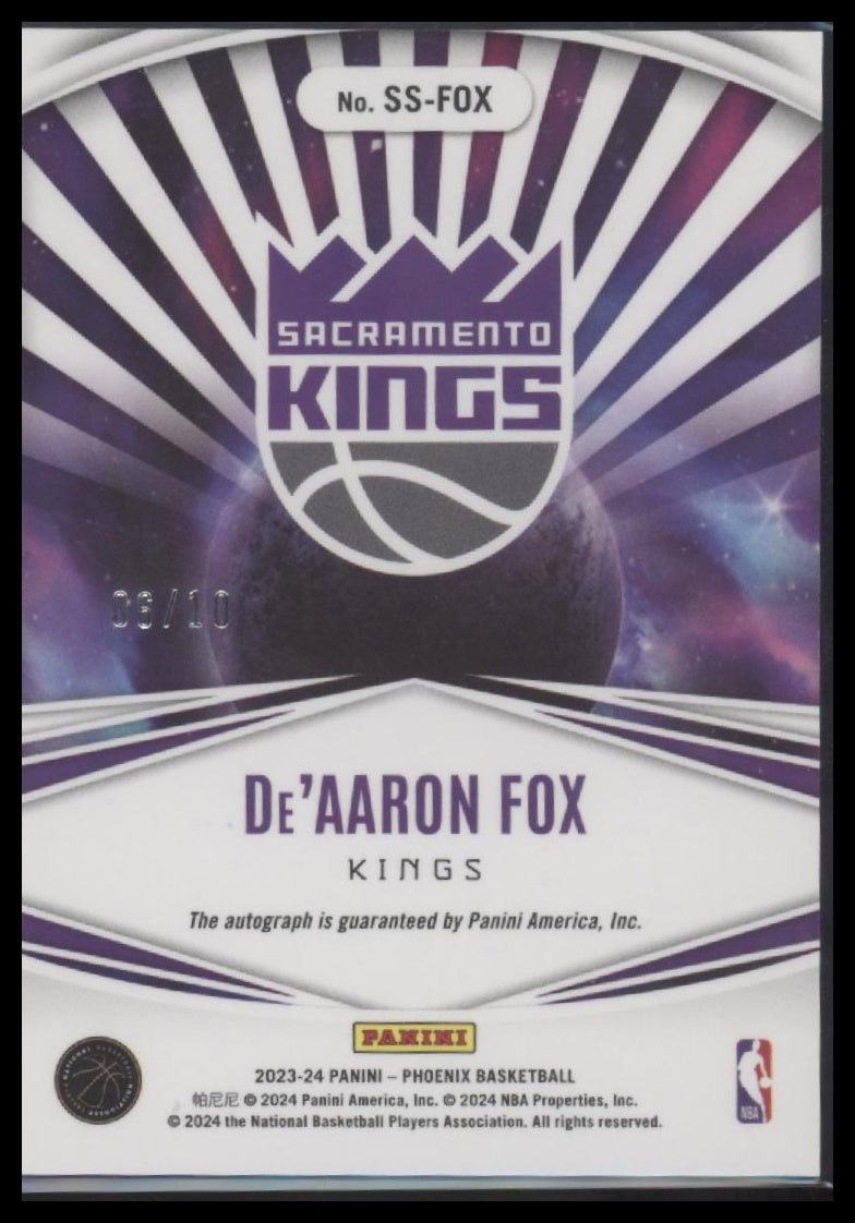 De'Aaron Fox 2023-24 Panini Phoenix #SS-FOX Stellar Signatures Gold #/10 - Back